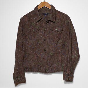 Krazy Kat Floral Paisley Corduroy Trucker Jacket 70s Retro Whimsigoth Brown Sz S